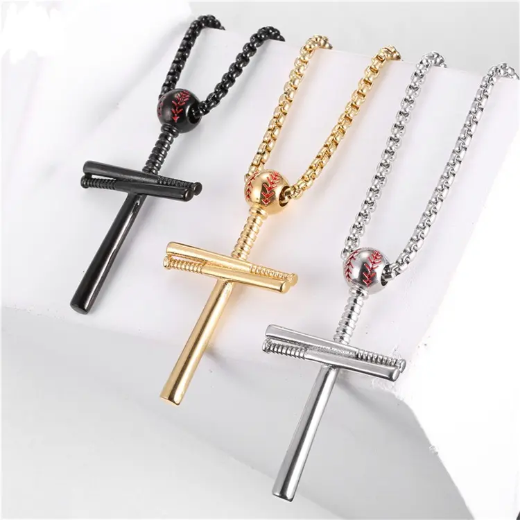 Stainless Pendant Necklace DY Wholesale Stainless Steel Jewelry Stainless Steel Baseball Cross Pendant Men Necklace