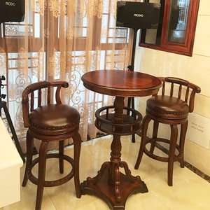 <span class=keywords><strong>Tabouret</strong></span> de bar moderne pivotant en cuir haut de gamme et bois massif - Product Image 6