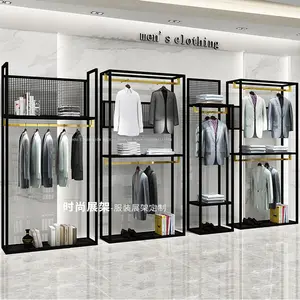 Moda basit giyim mağazaları standları giysi rafı siyah Metal perakende giyim mağaza rafları butik