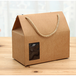 kraft paper Dessert&cake packaging window box with handle