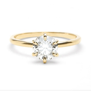 Anello Solitario in Ottone con Diamante, Classico Placcato Oro <span class=keywords><strong>18k</strong></span>, Anelli di Fidanzamento e Matrimonio - Product Image 1