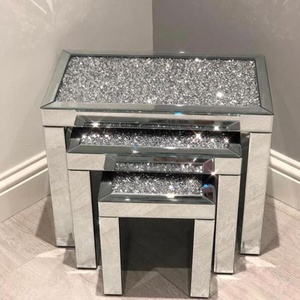 Antique Gold <strong>Crushed</strong> <strong>Diamond</strong> <strong>Furniture</strong> Mirrored Side End Table - Product Image 2