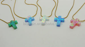LS-D7705 Hot Sale <strong>Opal</strong> Cross Charm <strong>Necklace</strong> Blue Green Cross Jewelry Women Gold Silver Chains <strong>Necklace</strong> - Product Image 4