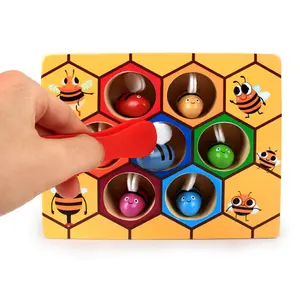 Pequenas abelhas montessori, brinquedo de madeira, jogo de colmeia de abelha, clipe, brinquedo, quebra-cabeça para crianças