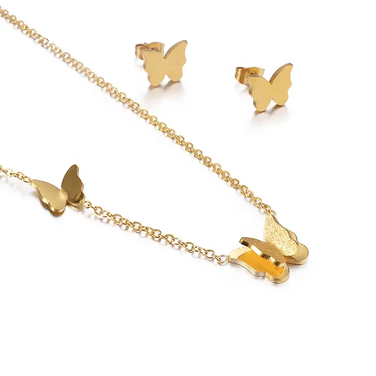 Set di collana da donna con orecchini a farfalla regalo in acciaio inossidabile Modalen