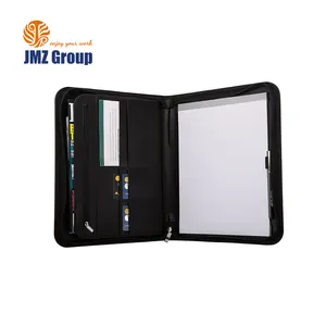 Black A4 Conference Folder Zipped Folio Case PU Business Organiser Leather Portfolios