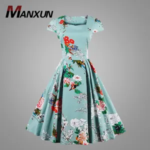 Top Design Hochwertiges Kleid mit Blumenmuster Lässiges Mädchen Lady Kleid Elegantes Kurzarm-Damen kleid