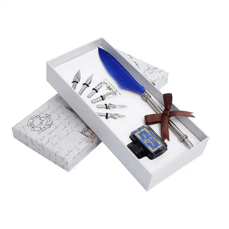 Estilo Europeo multi-color blanco caja de pluma de la pluma con tinta y 6 consejos