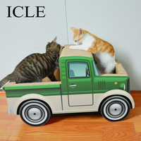Produits pour chats Jouets pour chats Artisanat Boîtes en forme de voiture Maison -IC-1035-Green Truck Carton ondulé en papier Grattoir pour chat