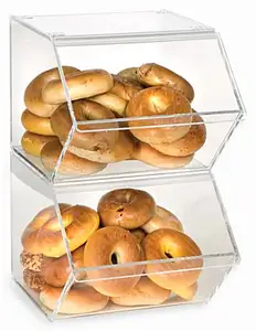 Transparante 2 tiers acryl bakkerij bagel display case/bin