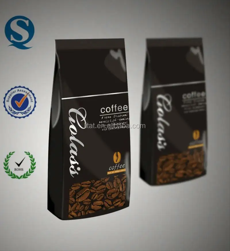 Cetak Kustom Premium Sekali Pakai 250G 1Kg Bahan Laminasi Massal Berdiri Kunci Zip Kantong Kantong Biji Kopi Kemasan Tas dengan Katup A