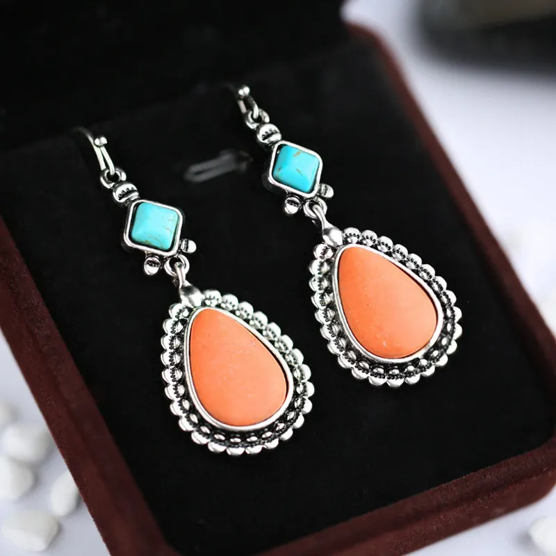 CAOSHI Bohemian Earrings Women Water Drop Earring Orange Stone Vintage Stylish Women Earrings