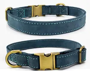 Metal buckle dog collar dog collar genuine leather black leather dog collar