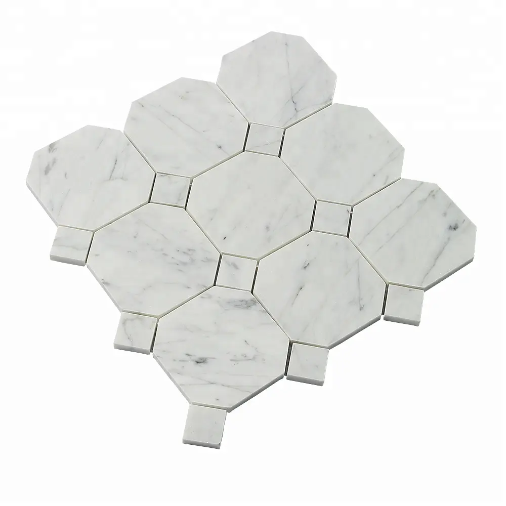 Mosaico Backsplash Popolare Italiano bianco marmo Bianco Carrara 4 "ottagono mattonelle di mosaico