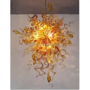 Sun Shine-lámparas de araña de cristal sopladas, lámparas de suspensión para decoración de Hotel, color amarillo