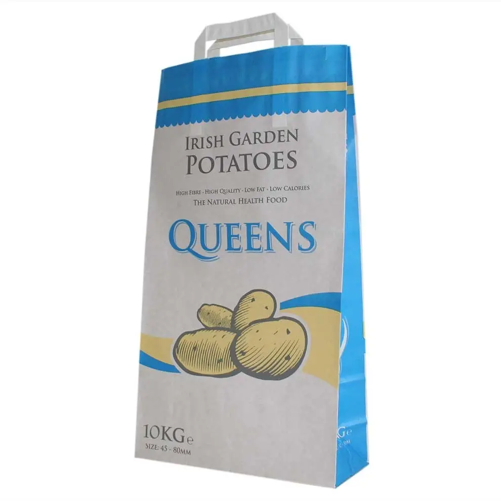 10kg 5kg potato packing square brown kraft paper bag with handles