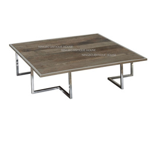 Vintage diseñador de <span class=keywords><strong>muebles</strong></span> de <span class=keywords><strong>olmo</strong></span> reciclados con mesa de café de acero - Product Image 2