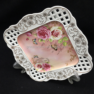 <span class=keywords><strong>Assiette</strong></span> carrée en porcelaine fine royale <span class=keywords><strong>creuse</strong></span> en céramique avec décor floral - Product Image 5