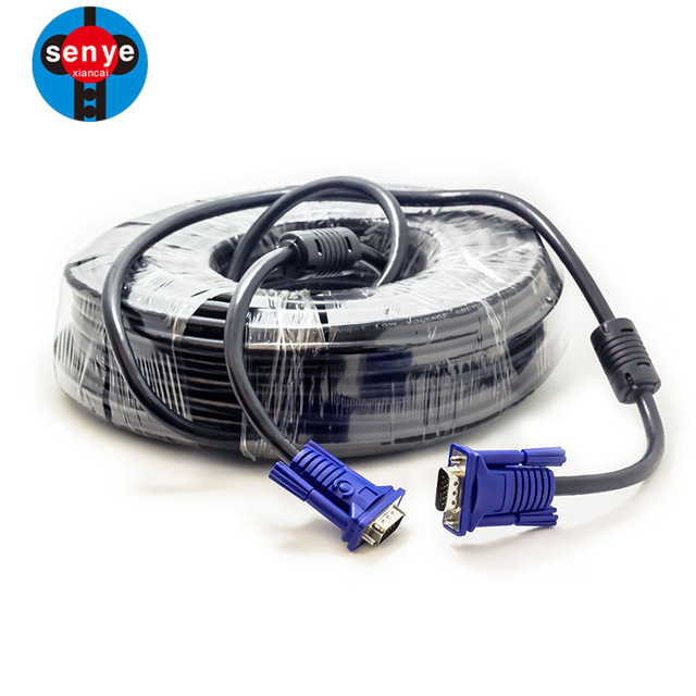 30M 3+6 Male to Male VGA Monitor Cable Without Screws Standard Coaxial Computer Cable with PVC Jacket and Foil Shielding