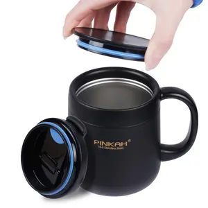 PINKAH自有品牌340毫升粉末涂层双不锈钢真空绝缘咖啡杯，带标准盖子