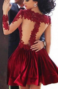 M650 D.Y signore di modo sexy elegante <span class=keywords><strong>manica</strong></span> <span class=keywords><strong>lunga</strong></span> in pizzo rosso comune fiore vestito da partito del vestito - Product Image 2