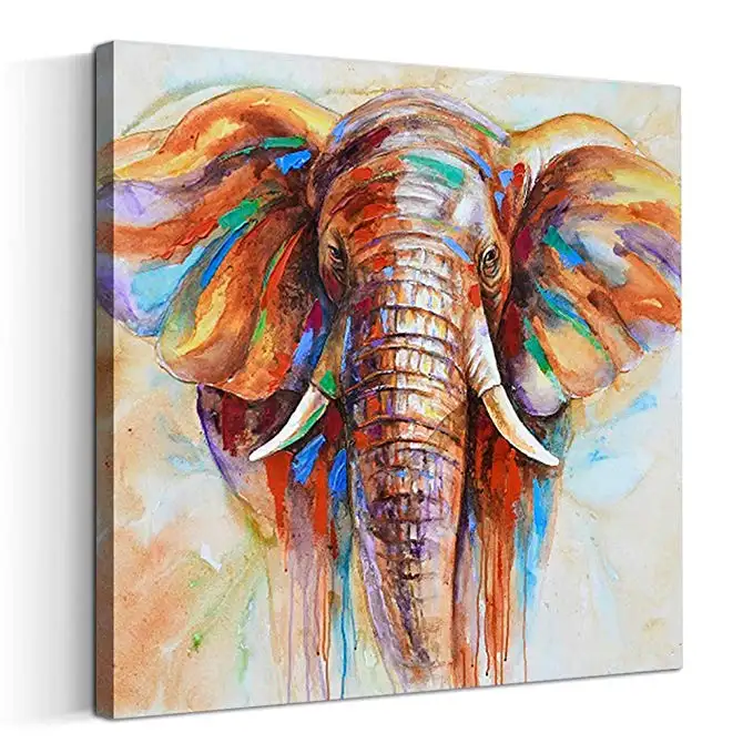 Arte original de parede de elefante de animal, arte para sala de estar, impresso, pintura a óleo pintada à mão