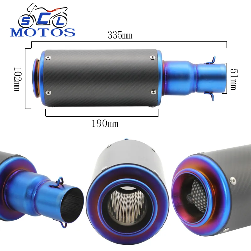 51mm Universal carbon fiber motorcycle muffler exhaust handle blue