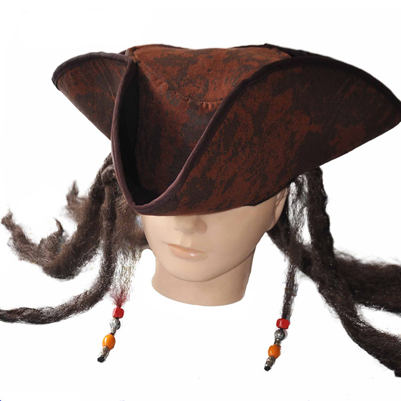 De Halloween sombrero de pirata Cosplay traje sombrero capitán triángulo sombrero con peluca trenza Decoración