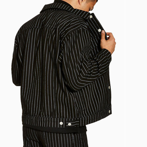 Giacca Casual stile High-End <span class=keywords><strong>a</strong></span> <span class=keywords><strong>righe</strong></span> giacca da <span class=keywords><strong>uomo</strong></span> in cotone primavera autunno nero - Product Image 2