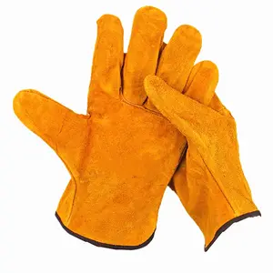 Yellow pig split leather driver style work gloves for men