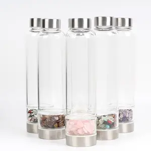 Bouteille d'eau en acier inoxydable, avec cristaux, Quartz minéral, ombré, pierre précieuse, lxir, infuseur de guérison