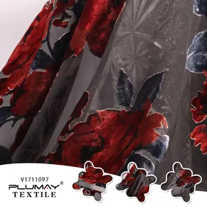 Cina shaoxing tessuto di velluto di seta tessuto di burn out tessuto per abiti da ballo abbigliamento