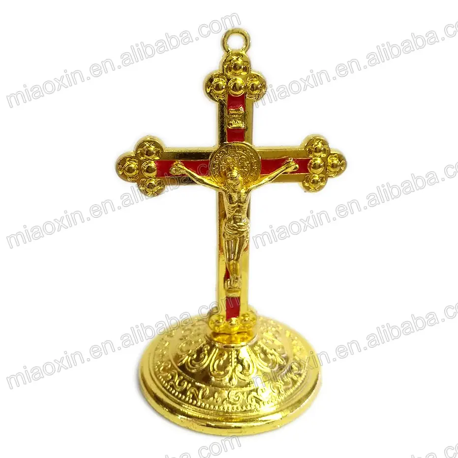 Vendita calda rosso lega di rame religiosa Gesù metallo in piedi crocifisso, decorazione croce cattolica
