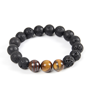 สินค้าขายดีในยุโรป สร้อยข้อมือหินไทเกอร์อายและหินลาวา ขนาด 8/10/12 มม. - Product Image 1