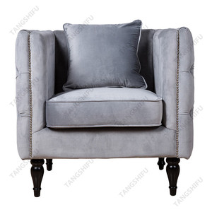 Moderne rembourrés <span class=keywords><strong>bouleau</strong></span> jambes gris velours retour tufté fauteuil canapé - Product Image 2