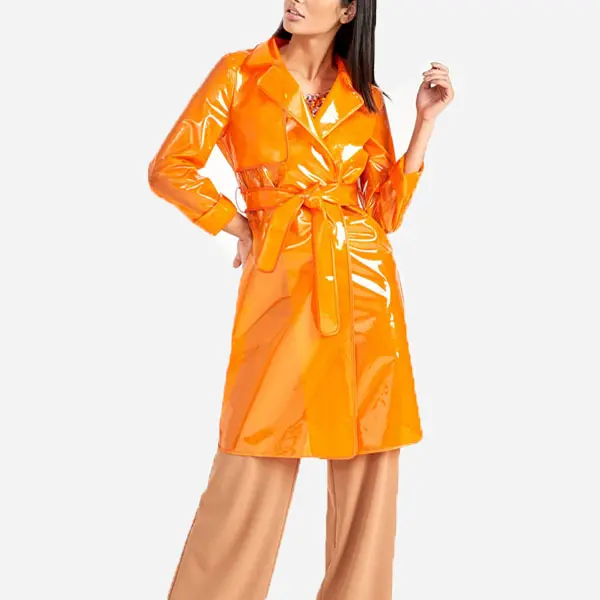 Venta al por mayor del OEM translúcido naranja lluvia impermeable abrigo para las mujeres