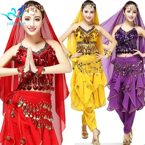Kostum dansa 6 buah Set pakaian pertunjukan pakaian tari Oriental kostum Bollywood Indian grosir wanita buatan tangan