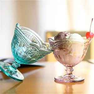 Cuenco de cristal para helado, diseño elegante, con relieve colorido, nuevo