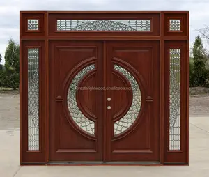 Luxury Exterior Hardwood Double Leaf Entry Doors For US Villa