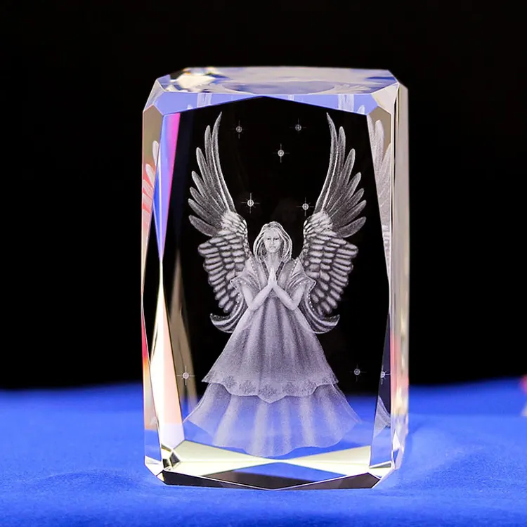 Grabado Láser 3D Cristal de Ángel de la guarda de cristal para Decoración