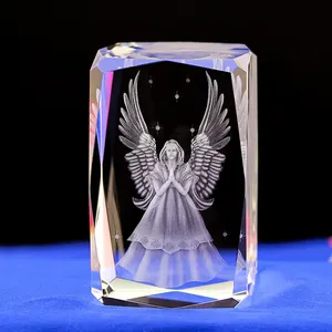 Gravação a laser 3d cristal guarda anjo cristal para decoração