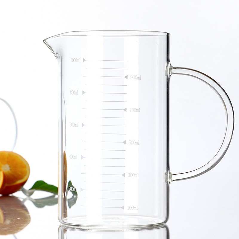 350ml/500ml/1000ml Kitchen High Temperature Resistant Glass Mug With White Measurements Glass Cup