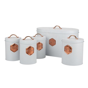 Bread Box Tea Sugar Coffee Flour Nesting Metal Food Tin Kitchen Storage Canister set of 5