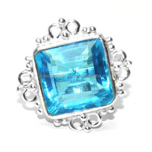 แหวนเพชรบุษราคัมสีฟ้าแหวนแต่งงานดีไซน์ล่าสุดทำจากเงินสเตอลิง925ราคาตามสั่ง - Product Image 1