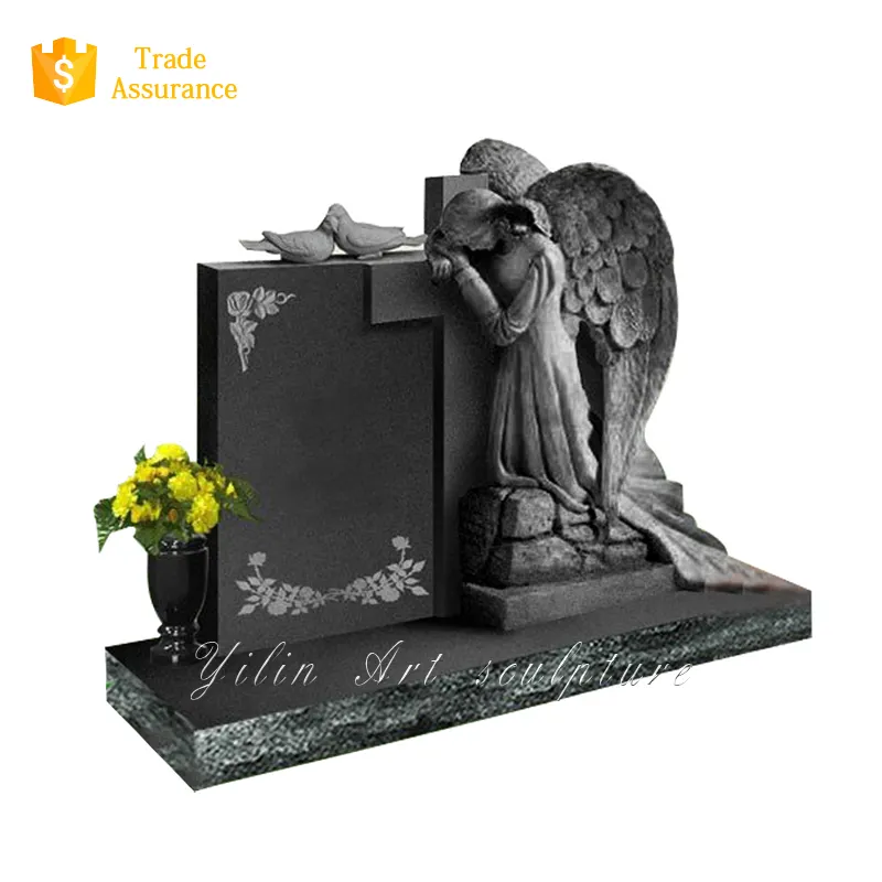 China Shanxi Black Granite Monuments Angel Tombstone