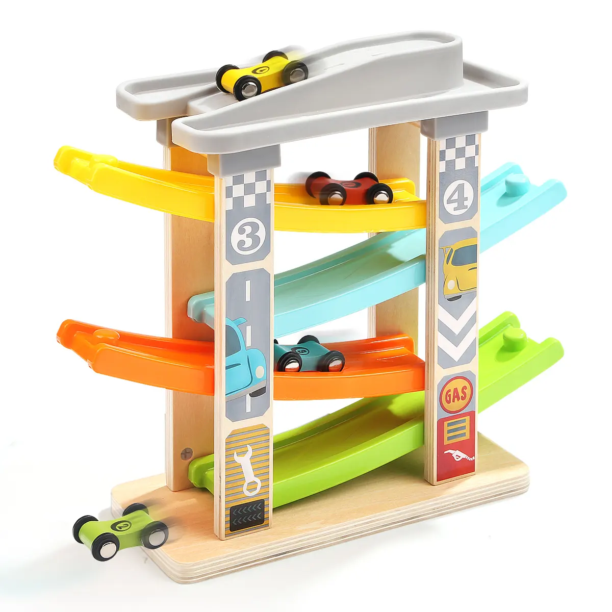 Topbright Toddler Toys For 1 2 Year Old Boy And Girl Gifts Wooden Race Track Car Ramp Racer With 4 Mini Cars