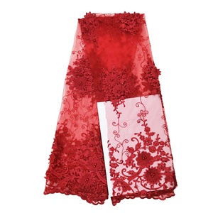 Quảng Châu Giá Rẻ Bán Buôn Guipure Phi Net Hoàng Gia Màu Xanh 3d Ren Vải Với Ngọc Trai - Product Image 5