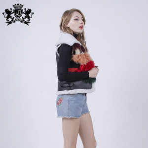 Venta caliente señora elegante abrigo de piel real de lana abrigo de piel de invierno niñas <span class=keywords><strong>Chaleco</strong></span> de piel - Product Image 4
