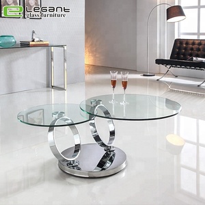<strong>Rotatable</strong> Stainless Steel <strong>Coffee</strong> <strong>Table</strong> with Tempered Glass Top - Product Image 1