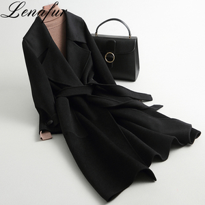 2021 Fashion Custom Made Wholesale Loose Long Wrap-Tie <strong>Belt</strong> Double Faced 100% Lamb Sheep Cashmere <strong>Wool</strong> Fur <strong>Coat</strong> for Women - Product Image 2